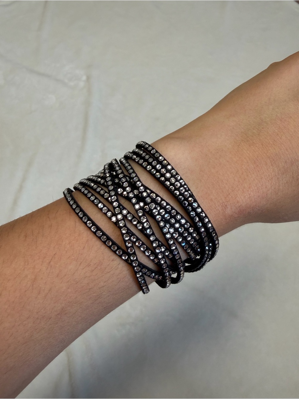 Swarovski Slake Wrap Bracelet in Black with White Crystals